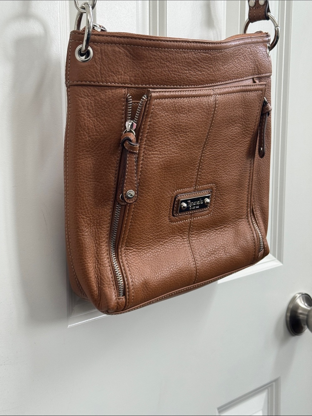 Tignanello Cognac Brown Leather Crossbody with Dual Front Zips - Picture 7 of 10